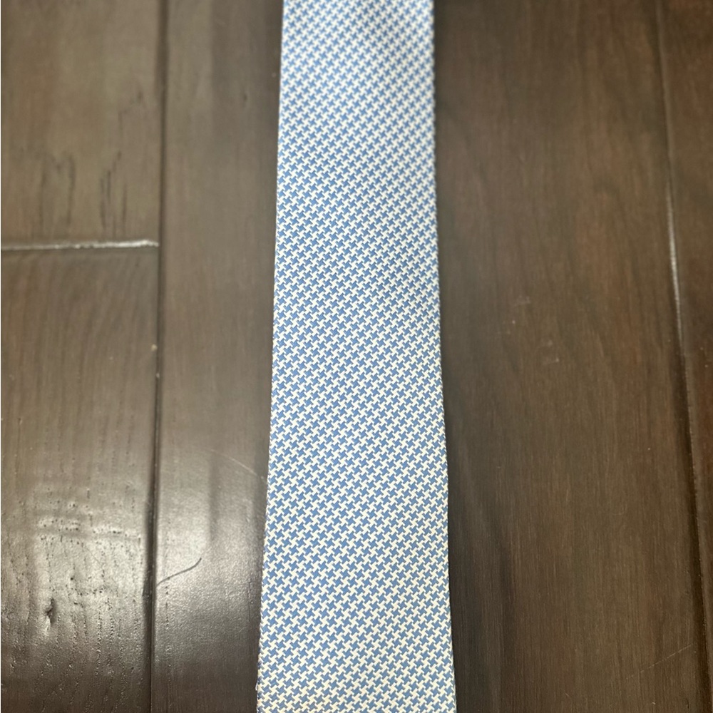 Paul Fredrick Light Blue and White Checkered Tie - Picture 3 of 3